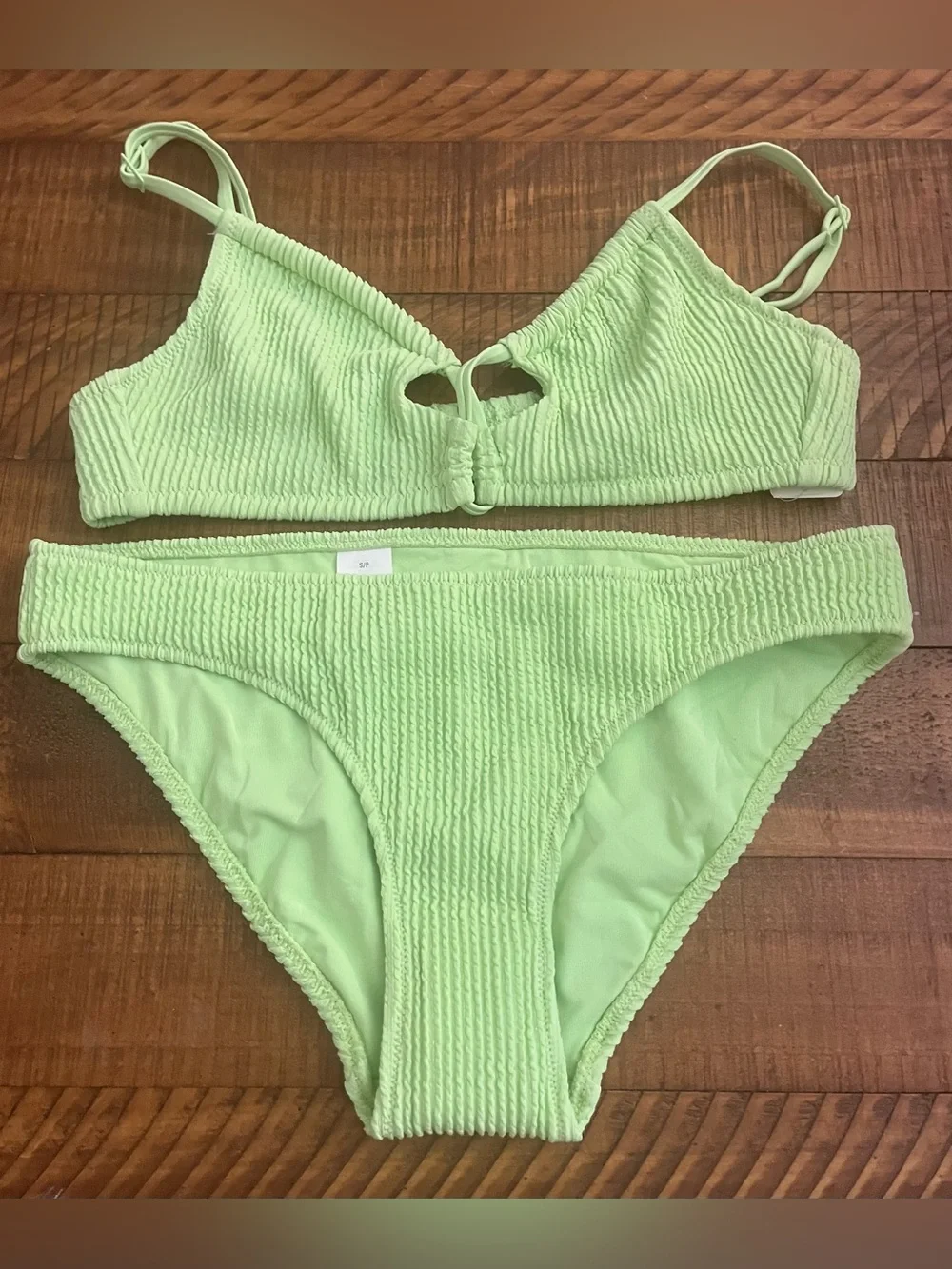 NWT Aerie FULL SET Crinkle Lace Up Top + Full Coverage Bottom Mint Green - Sz S